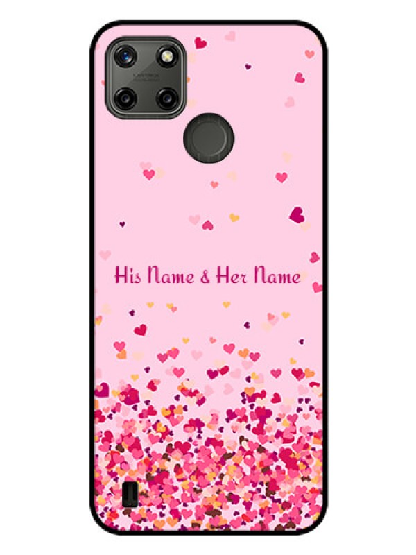 Custom Realme C21Y Photo Printing on Glass Case - Floating Hearts Design