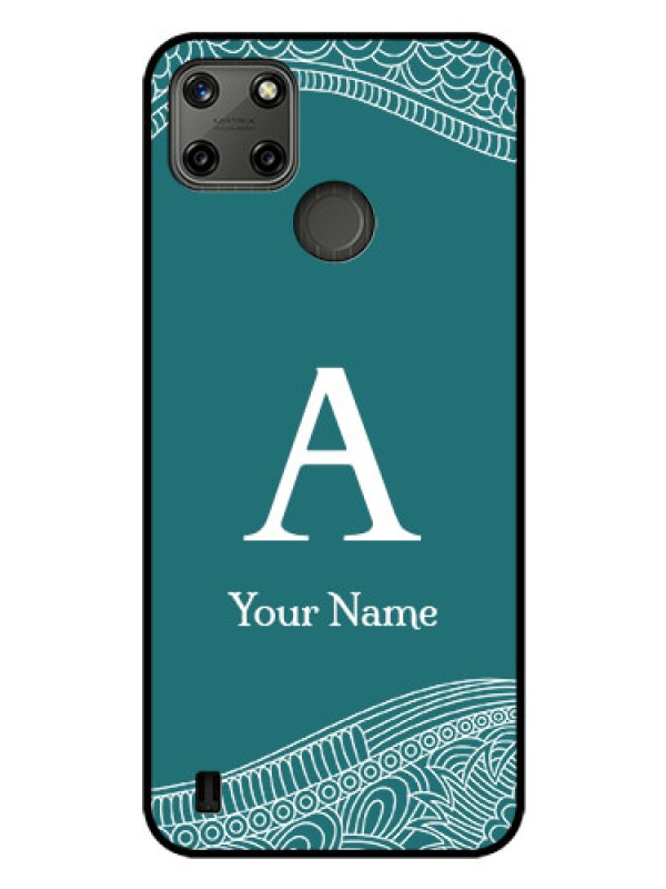 Custom Realme C21Y Personalized Glass Phone Case - line art pattern with custom name Design