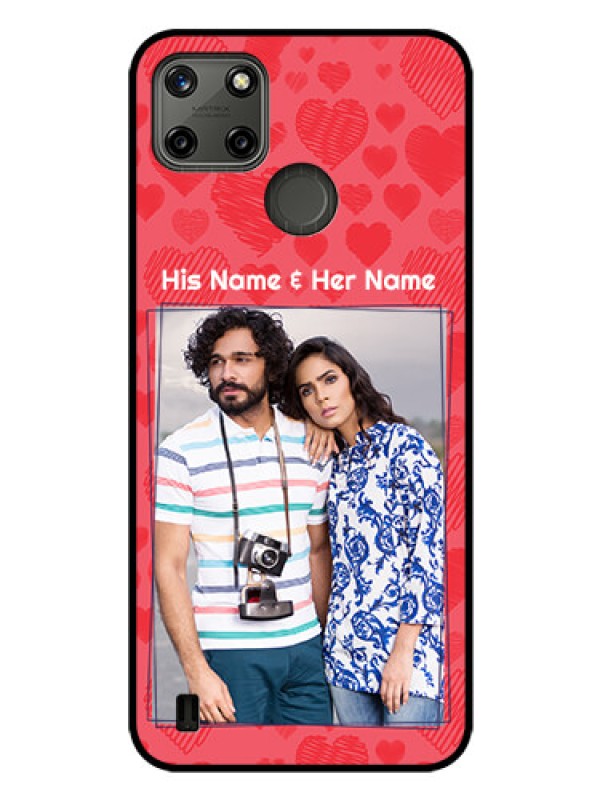 Custom Realme C25_Y Photo Printing on Glass Case - with Red Heart Symbols Design