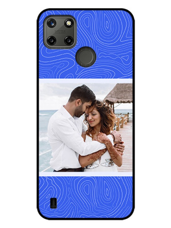 Custom Realme C25_Y Custom Glass Mobile Case - Curved line art with blue and white Design