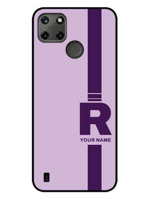 Custom Realme C25_Y Photo Printing on Glass Case - Simple dual tone stripe with name Design