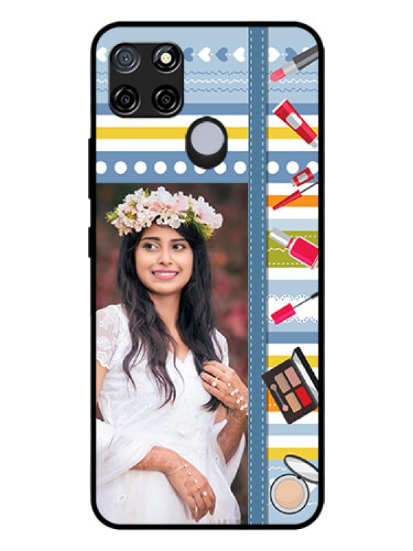 Custom Realme C25s Personalized Glass Phone Case - Makeup Icons Design