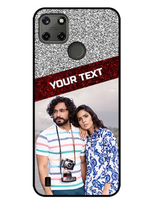 Custom Realme C25Y Personalized Glass Phone Case - Image Holder with Glitter Strip Design