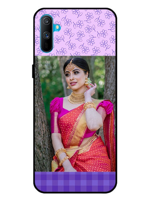 Custom Realme C3 Custom Glass Phone Case  - Purple Floral Design