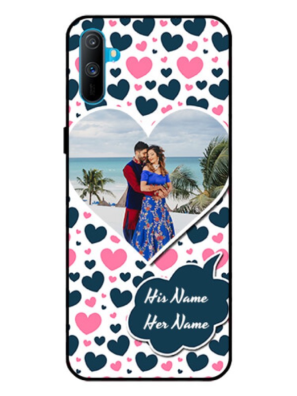 Custom Realme C3 Custom Glass Phone Case  - Pink & Blue Heart Design