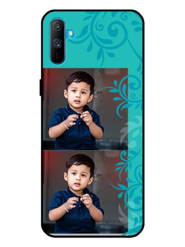 Custom Realme C3 Personalized Glass Phone Case  - with Photo and Green Floral Design 