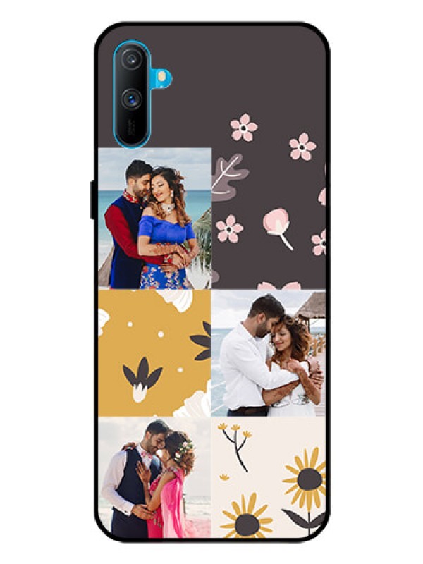 Custom Realme C3 Photo Printing on Glass Case  - 3 Images with Floral Design
