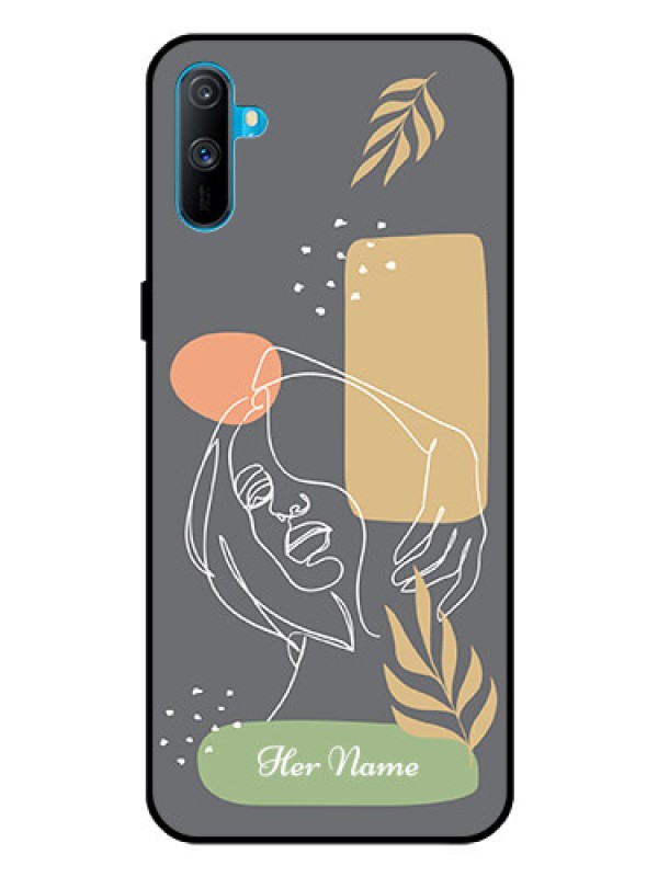 Custom Realme C3 Custom Glass Phone Case - Gazing Woman line art Design