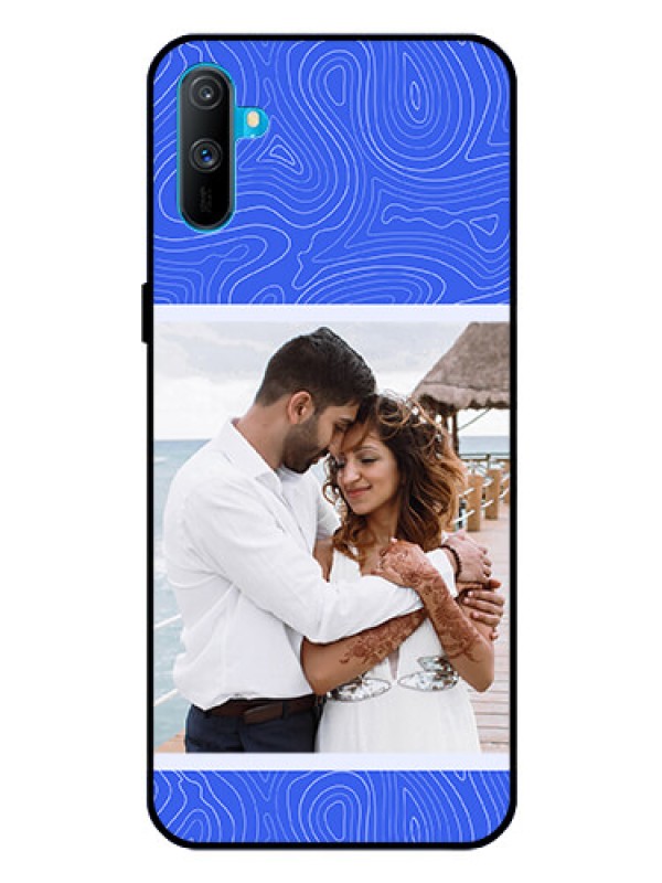 Custom Realme C3 Custom Glass Mobile Case - Curved line art with blue and white Design