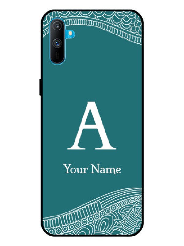 Custom Realme C3 Personalized Glass Phone Case - line art pattern with custom name Design