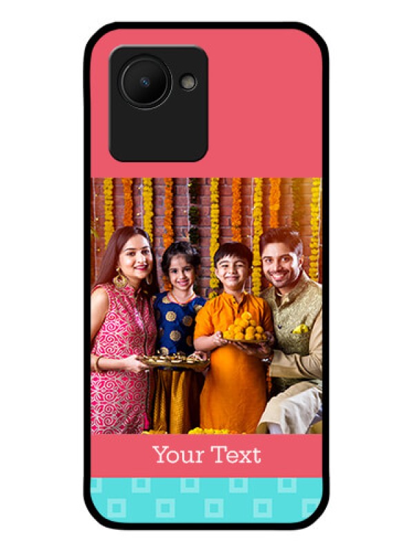 Custom Realme C30 Personalized Glass Phone Case - Peach & Blue Color Design