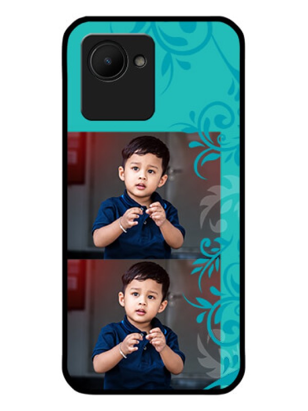 Custom Realme C30 Personalized Glass Phone Case - with Photo and Green Floral Design