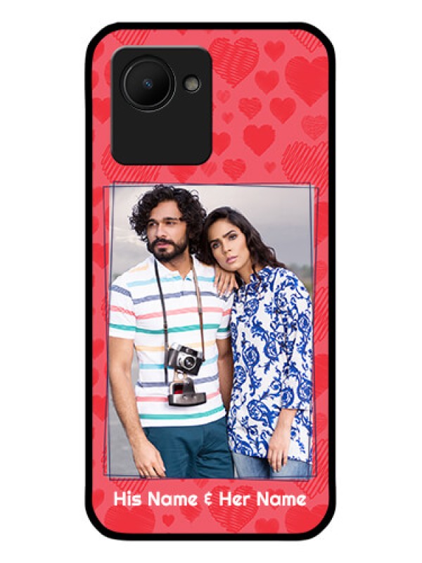 Custom Realme C30 Photo Printing on Glass Case - with Red Heart Symbols Design