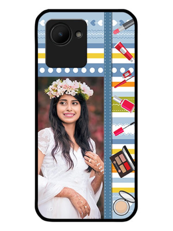 Custom Realme C30 Personalized Glass Phone Case - Makeup Icons Design