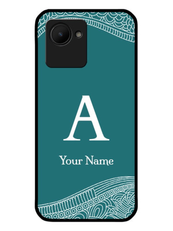 Custom Realme C30 Personalized Glass Phone Case - line art pattern with custom name Design