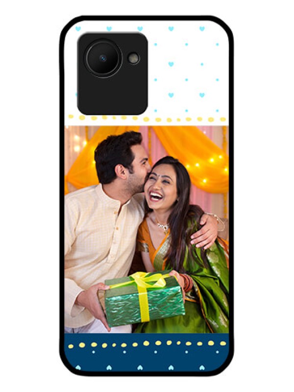 Custom Realme C30s Personalized Glass Phone Case - White and Blue Abstract Design