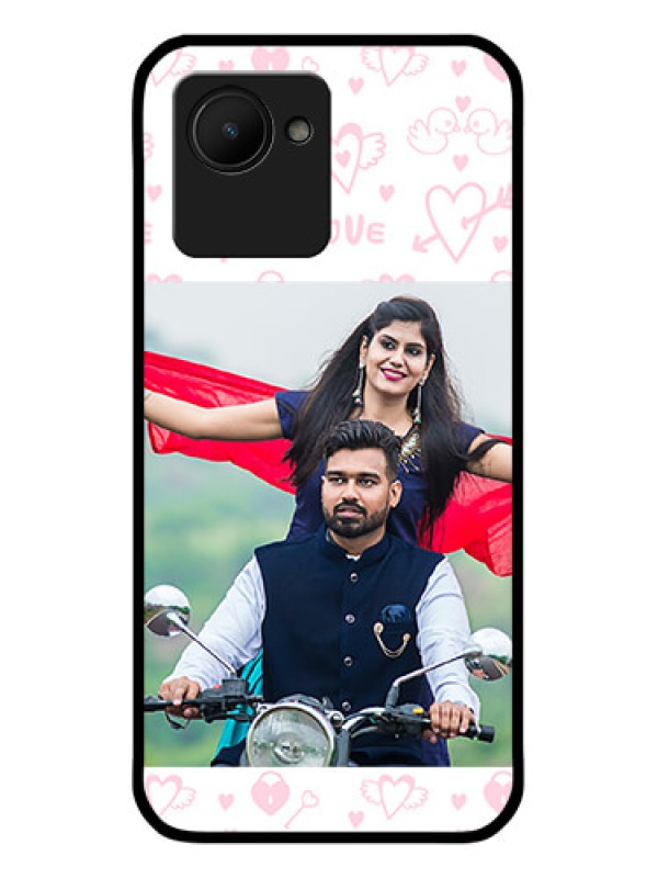 Custom Realme C30s Custom Glass Mobile Case - Pink Flying Heart Design