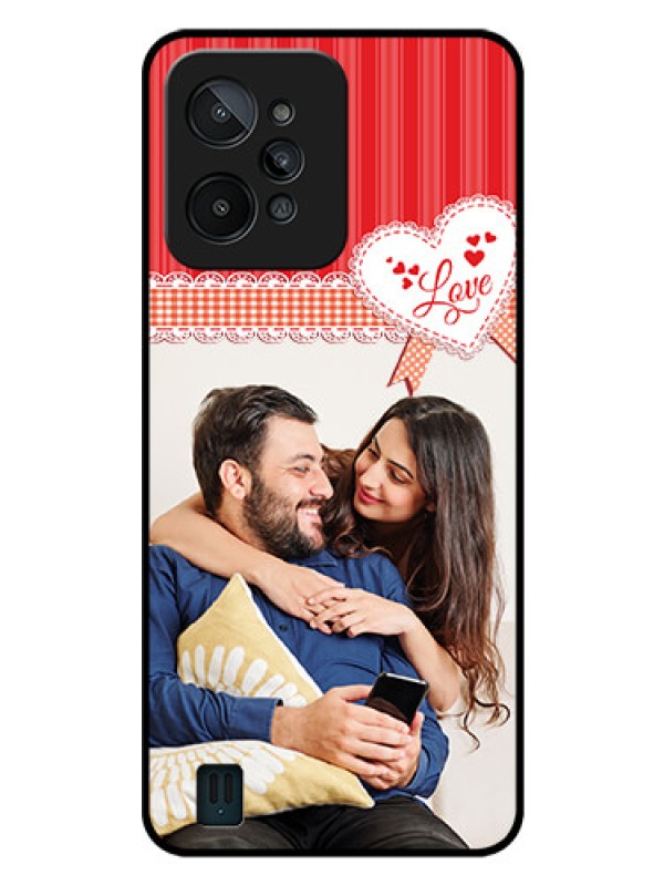 Custom Realme C31 Custom Glass Mobile Case - Red Love Pattern Design
