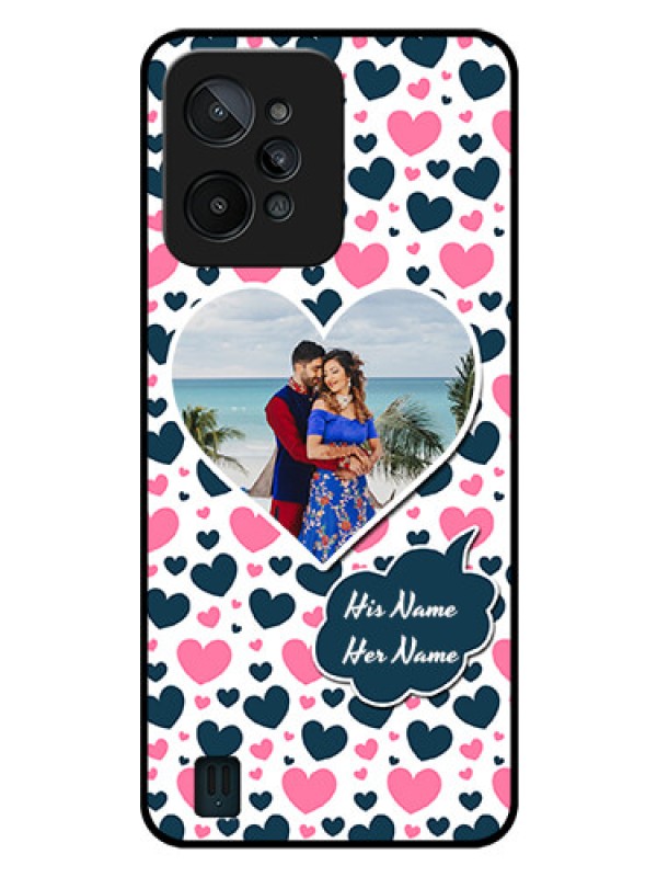 Custom Realme C31 Custom Glass Phone Case - Pink & Blue Heart Design