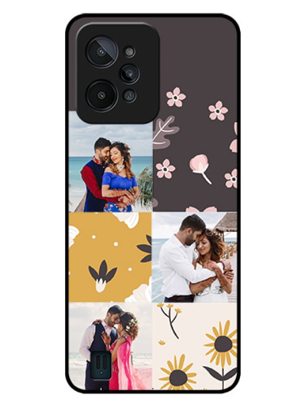 Custom Realme C31 Photo Printing on Glass Case - 3 Images with Floral Design