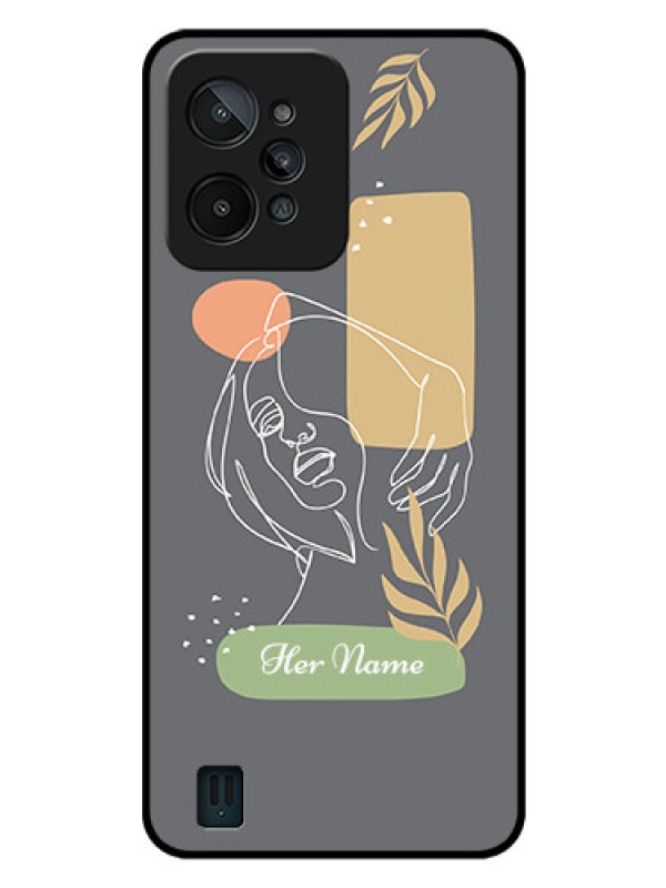 Custom Realme C31 Custom Glass Phone Case - Gazing Woman line art Design
