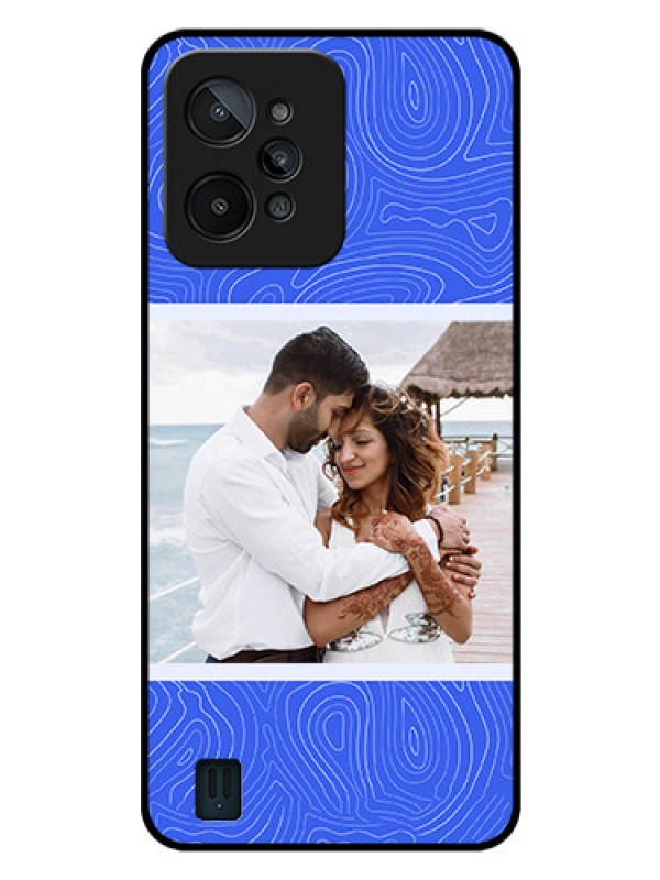 Custom Realme C31 Custom Glass Mobile Case - Curved line art with blue and white Design