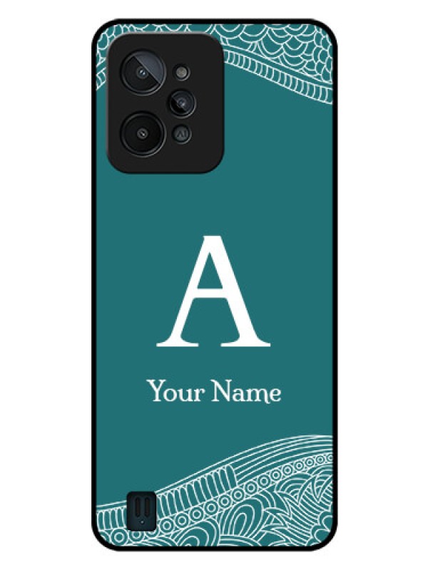Custom Realme C31 Personalized Glass Phone Case - line art pattern with custom name Design