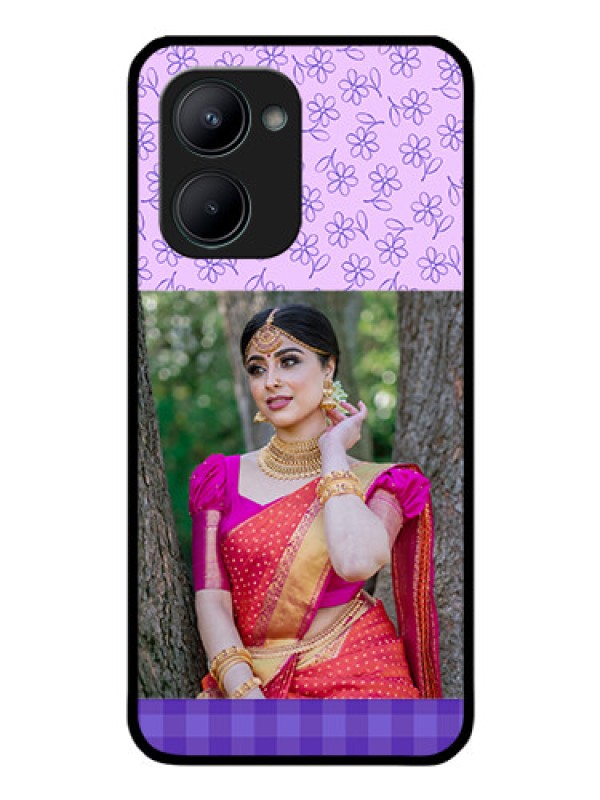 Custom Realme C33 2023 Custom Glass Phone Case - Purple Floral Design