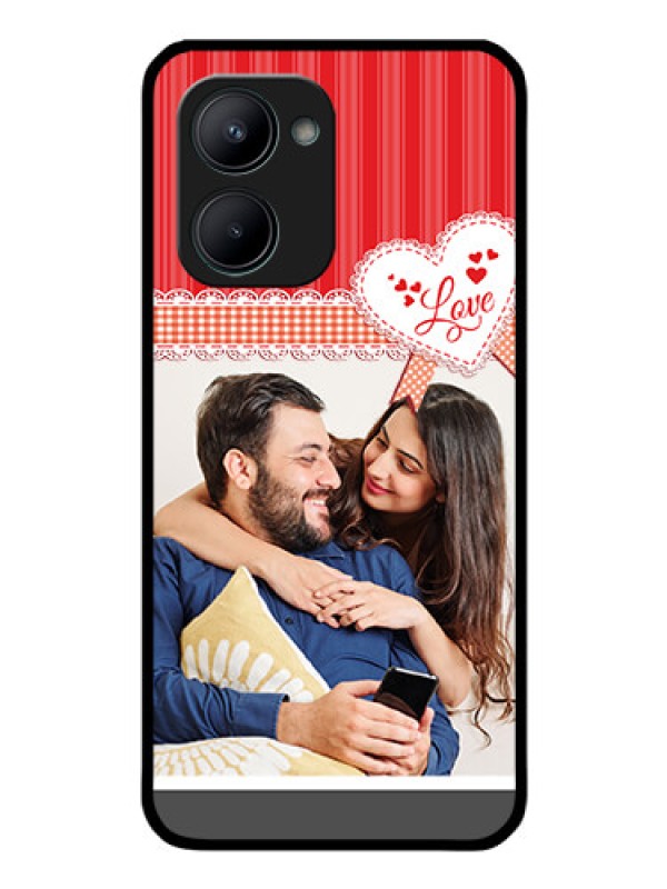 Custom Realme C33 2023 Custom Glass Mobile Case - Red Love Pattern Design
