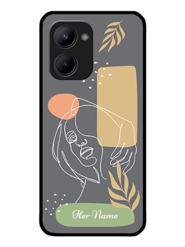 Custom Realme C33 2023 Custom Glass Phone Case - Gazing Woman line art Design