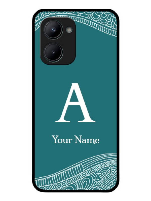 Custom Realme C33 2023 Personalized Glass Phone Case - line art pattern with custom name Design