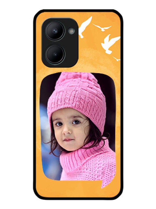 Custom Realme C33 Personalized Glass Phone Case - Water Color Design with Bird Icons