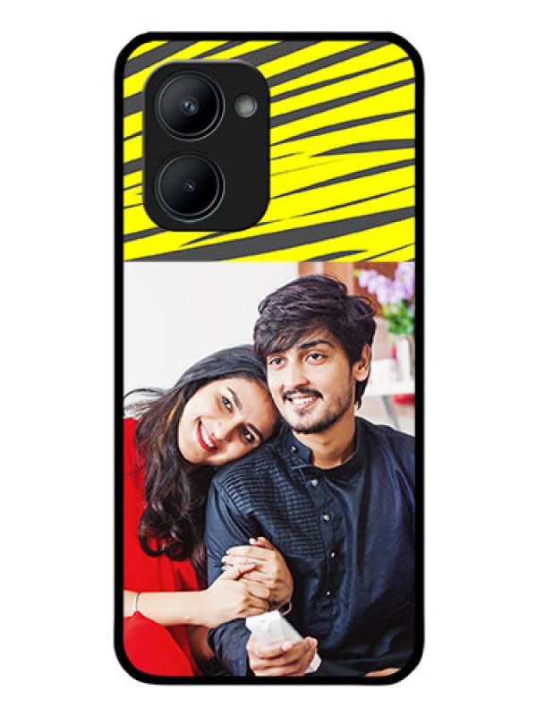 Custom Realme C33 Photo Printing on Glass Case - Yellow Abstract Design