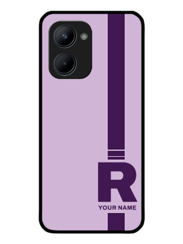 Custom Realme C33 Photo Printing on Glass Case - Simple dual tone stripe with name Design