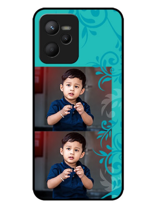 Custom Realme C35 Personalized Glass Phone Case - with Photo and Green Floral Design