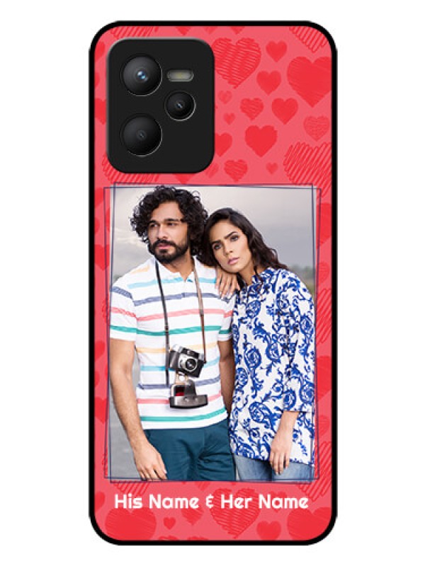 Custom Realme C35 Photo Printing on Glass Case - with Red Heart Symbols Design