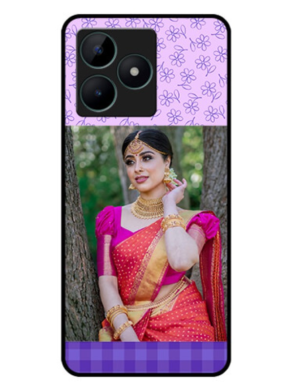 Custom Realme C51 Custom Glass Phone Case - Purple Floral Design