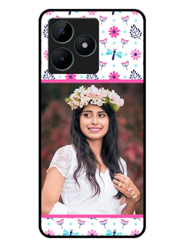 Custom Realme C51 Photo Printing on Glass Case - Colorful Flower Design