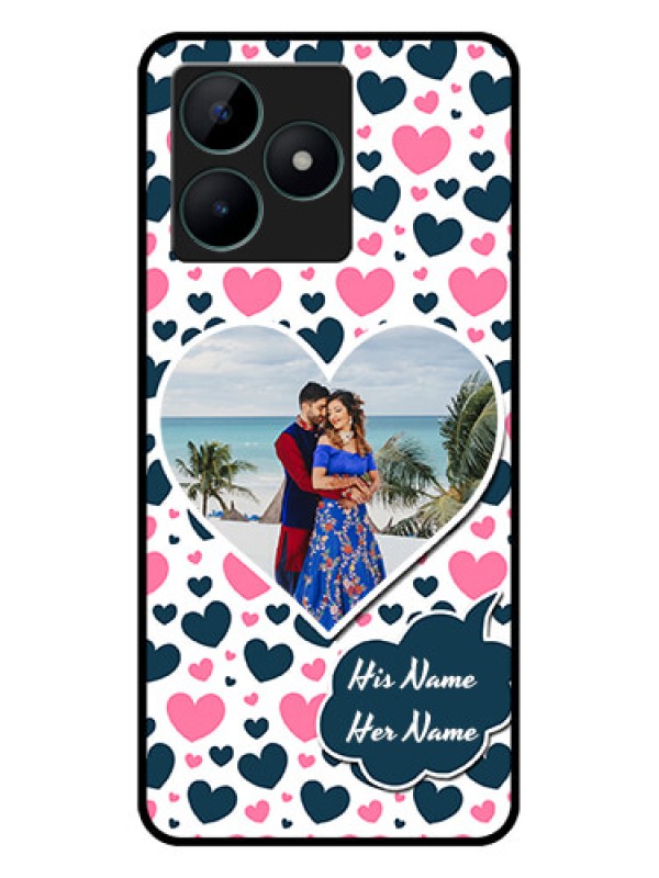 Custom Realme C51 Custom Glass Phone Case - Pink & Blue Heart Design