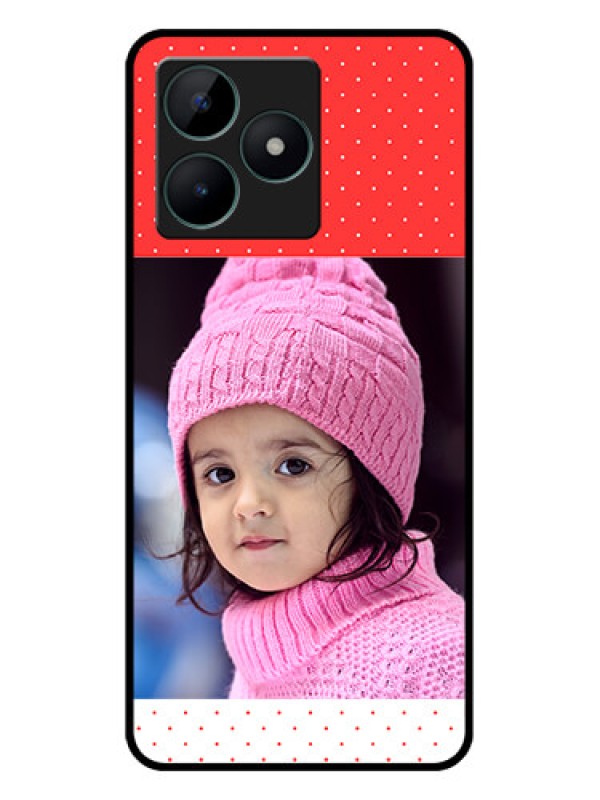 Custom Realme C51 Photo Printing on Glass Case - Red Pattern Design