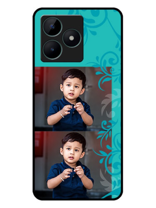 Custom Realme C51 Personalized Glass Phone Case - with Photo and Green Floral Design