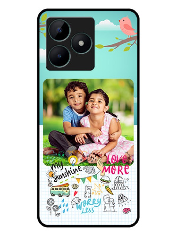 Custom Realme C51 Photo Printing on Glass Case - Doodle love Design