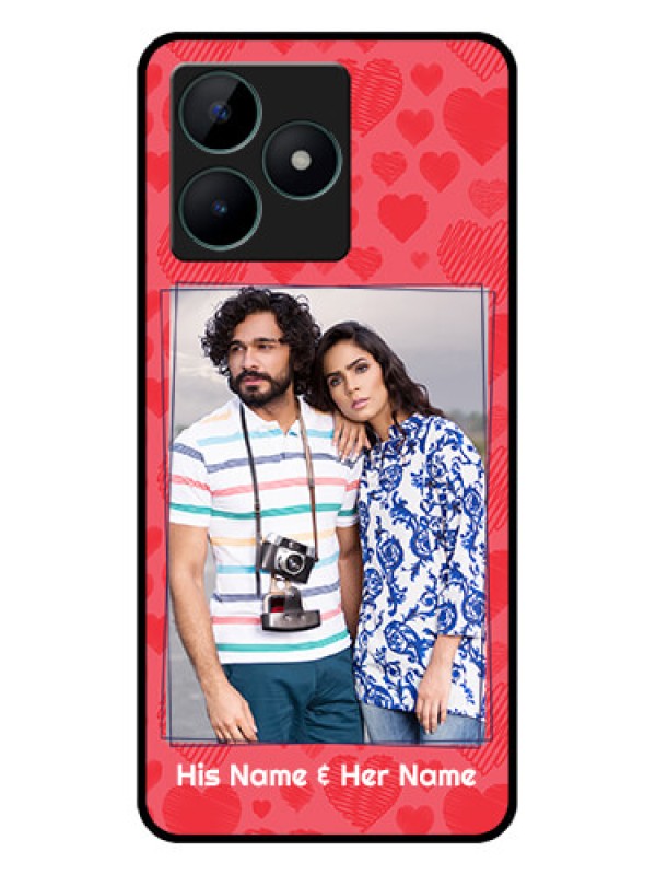 Custom Realme C51 Photo Printing on Glass Case - with Red Heart Symbols Design