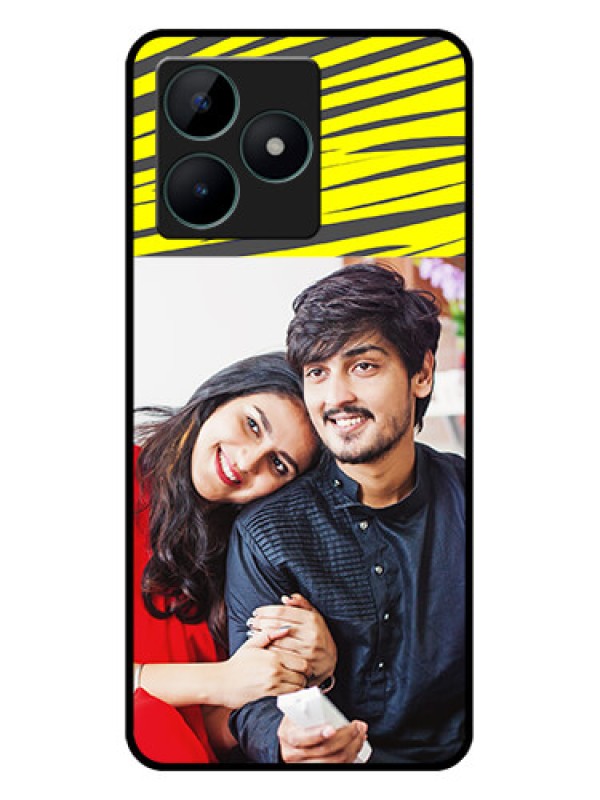 Custom Realme C51 Photo Printing on Glass Case - Yellow Abstract Design