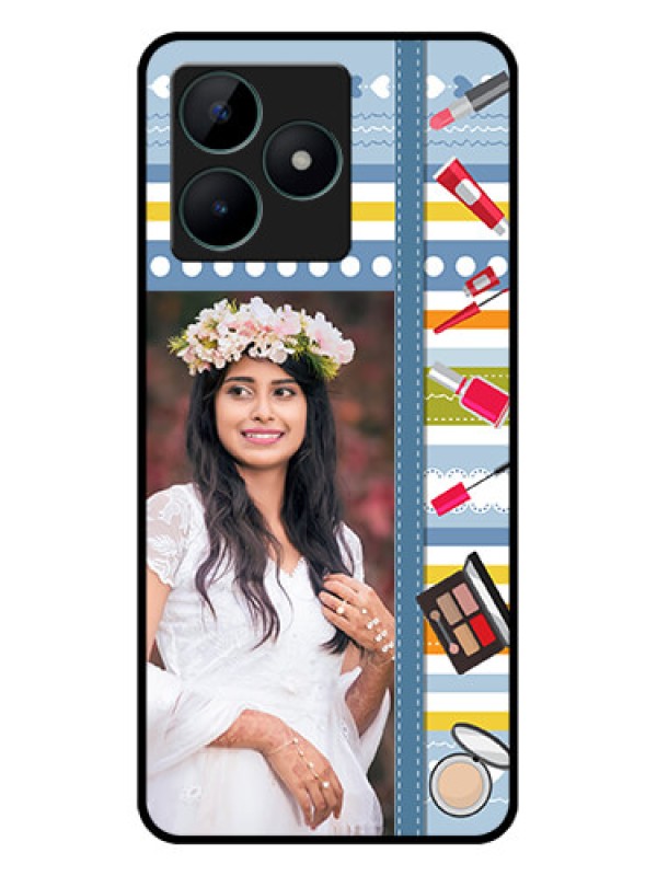 Custom Realme C51 Personalized Glass Phone Case - Makeup Icons Design