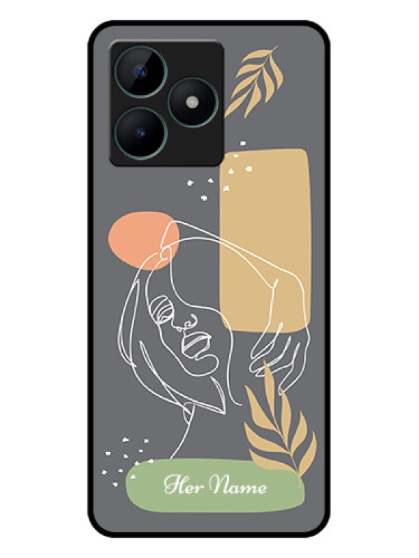 Custom Realme C51 Custom Glass Phone Case - Gazing Woman line art Design