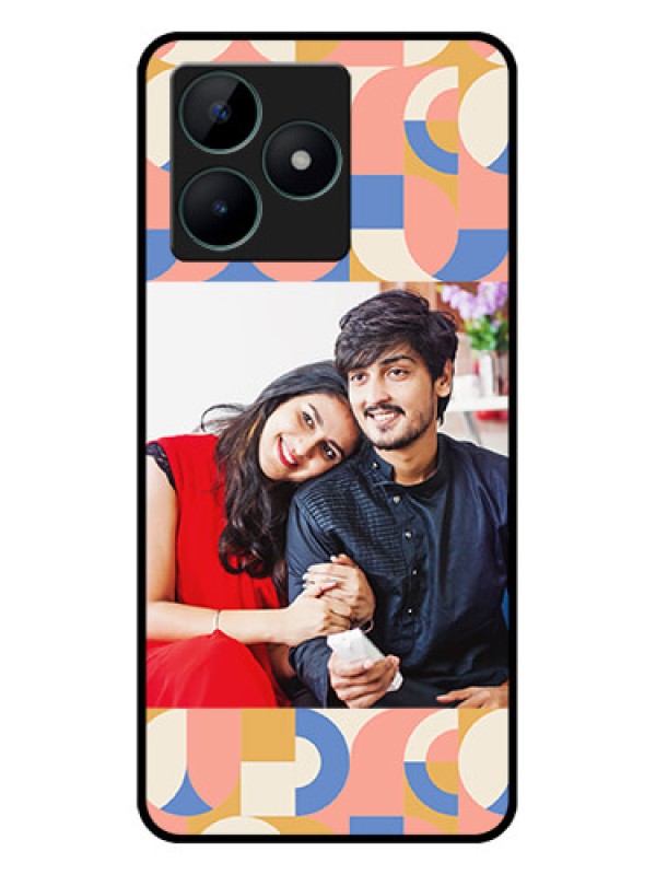 Custom Realme C51 Photo Printing on Glass Case - Semi-circle Maze Pattern Design