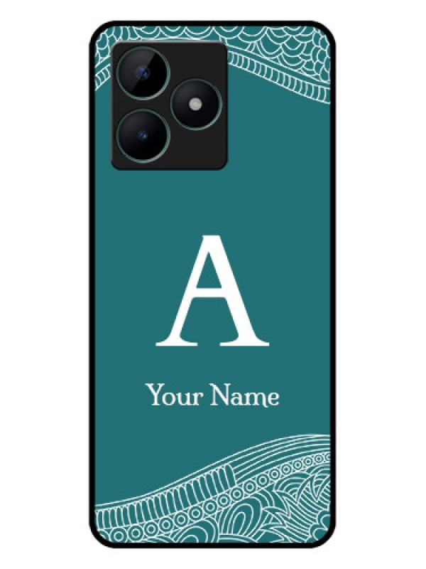 Custom Realme C51 Personalized Glass Phone Case - line art pattern with custom name Design