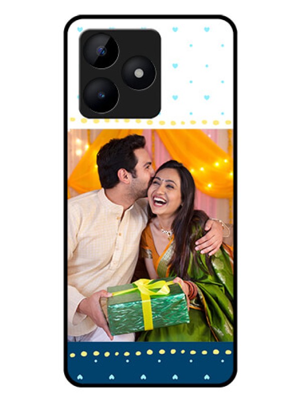 Custom Realme C53 Personalized Glass Phone Case - White and Blue Abstract Design