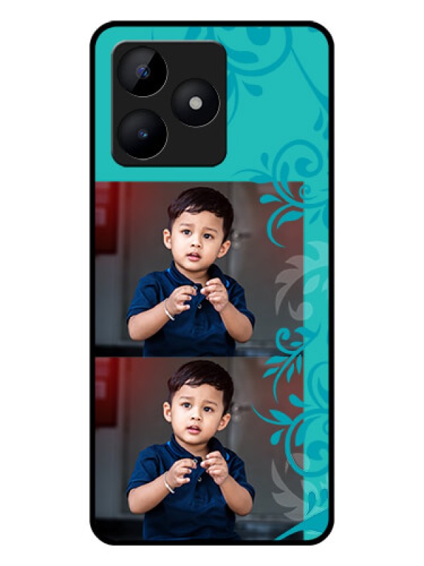 Custom Realme C53 Personalized Glass Phone Case - with Photo and Green Floral Design